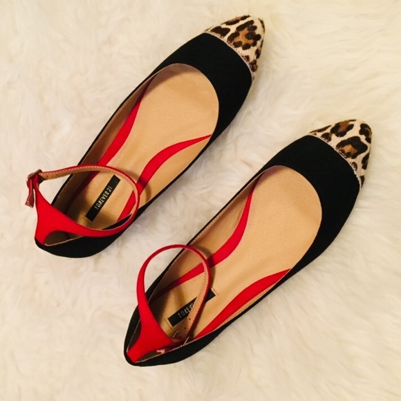 Forever 21 Shoes - Forever 21 Animal Print Ankle Strap Flats